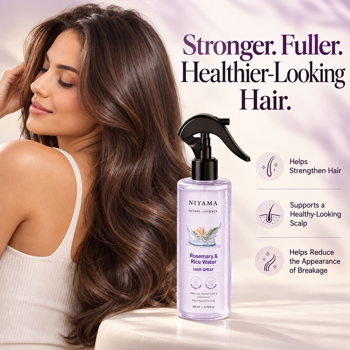 Rosemary Water Spray for Hair Growth & Hair Thickness with Rice Water | 100% Natural Extract | Soft & Smooth Hair 200ml