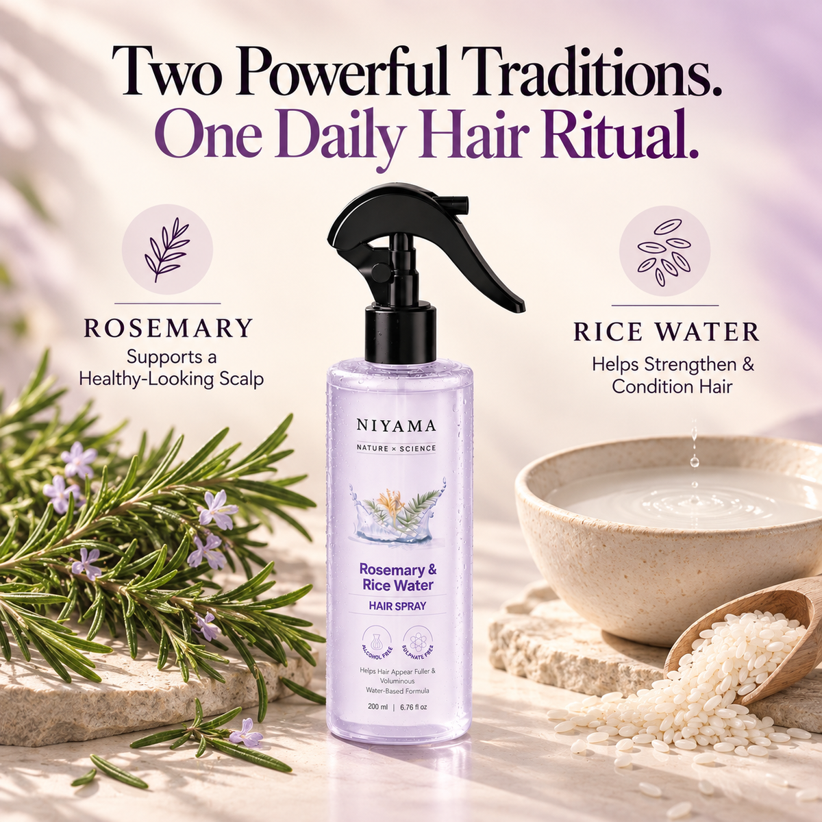 Rosemary Water Spray for Hair Growth & Hair Thickness with Rice Water | 100% Natural Extract | Soft & Smooth Hair 200ml