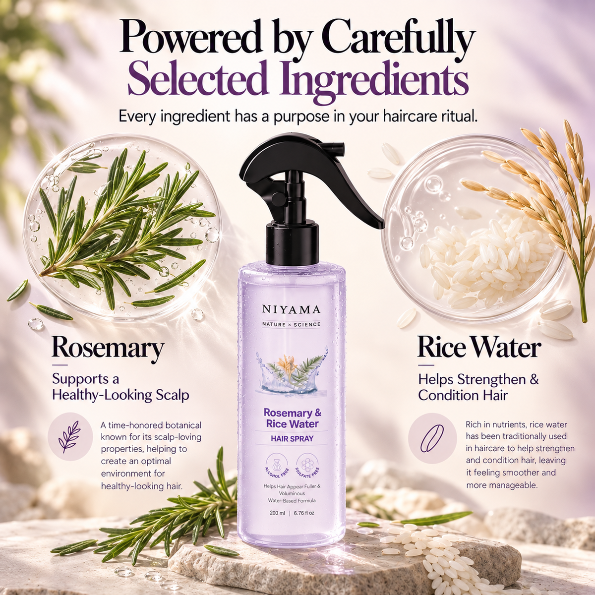 Rosemary Water Spray for Hair Growth & Hair Thickness with Rice Water | 100% Natural Extract | Soft & Smooth Hair 200ml