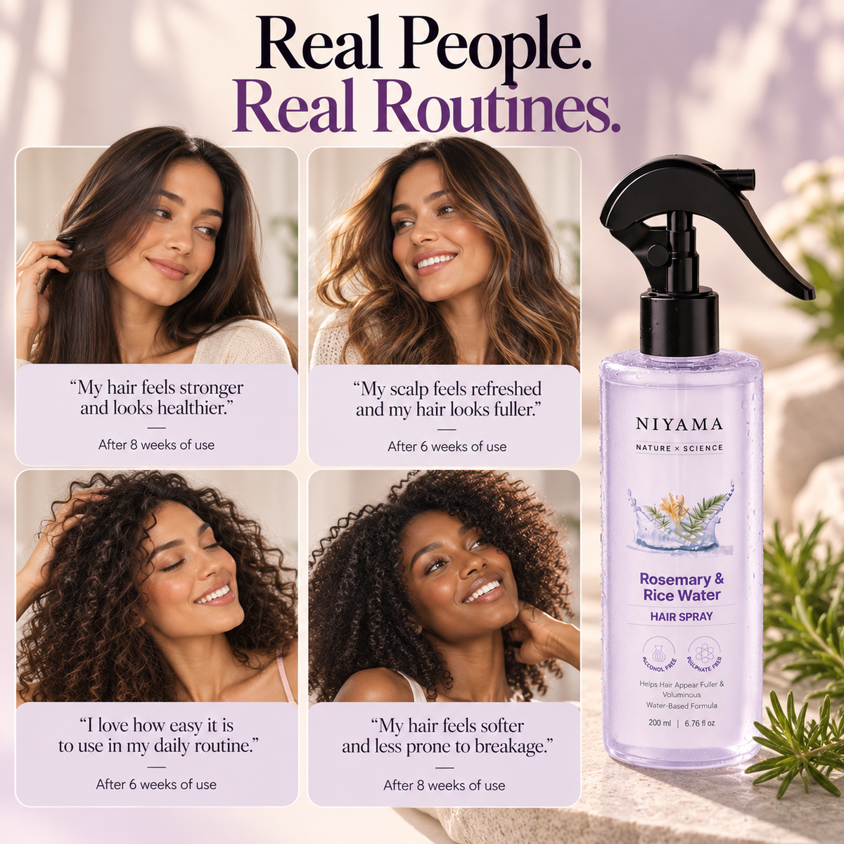 Rosemary Water Spray for Hair Growth & Hair Thickness with Rice Water | 100% Natural Extract | Soft & Smooth Hair 200ml